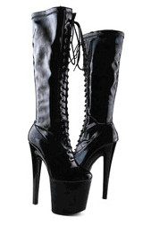 high heel with platform knee length lace up black leather lace up sexy boots